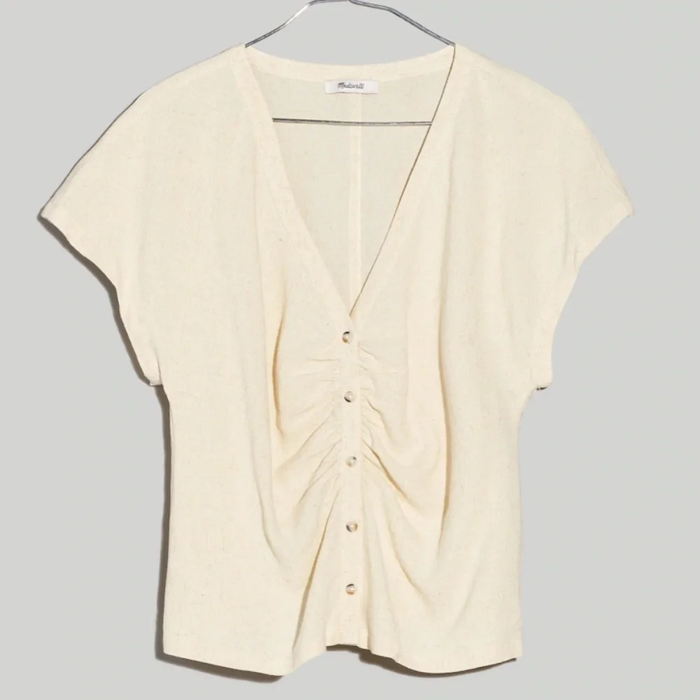 Madewell Linen-Blend Ruched Button-Front Top Size Large NWT $82 - Picture 6 of 6